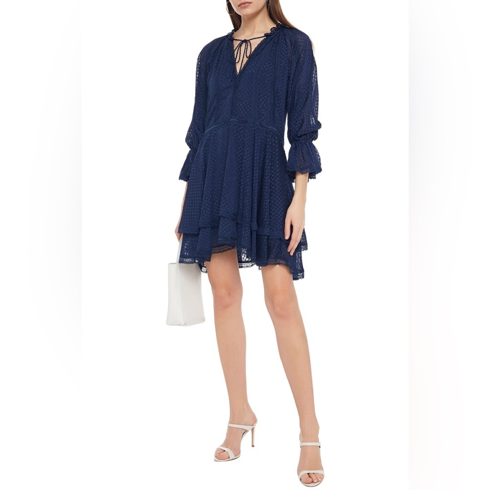 Alice + Olivia Joanne Tiered Handkerchief Navy Blue Dress Party Cocktail Size 0
